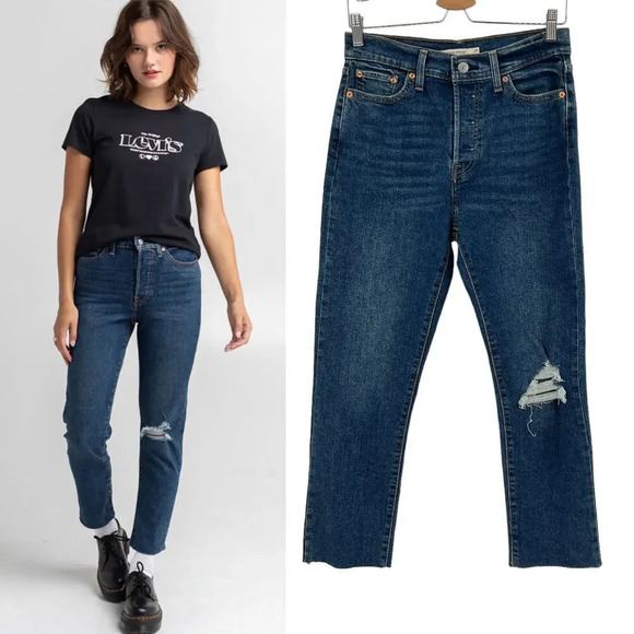 Levi's Wedgie Fit Straight Jeans Medium Destructed Size 29 - Picture 1 of 13